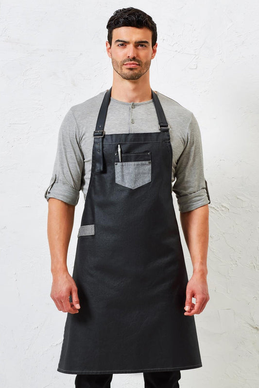 Tablier de cuisine personnalisé à Bavette en Denim Ciré - Style Vintage