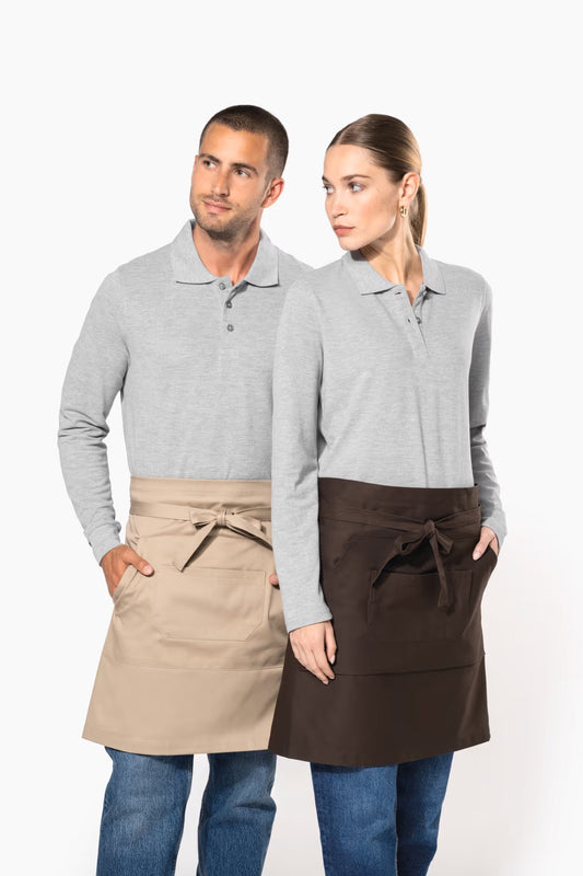 Personalisierbare mittellange Küchenschürze mit Doppeltasche – 100 % Baumwolle