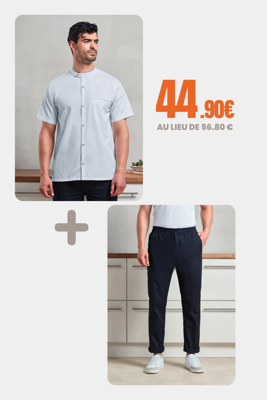 Pack Chef Professionnel – Veste de cuisine à manches courtes + Pantalon cargo