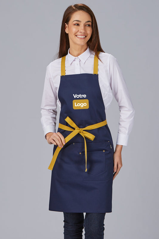 Tablier de cuisine personnalisé bicolore à bavette