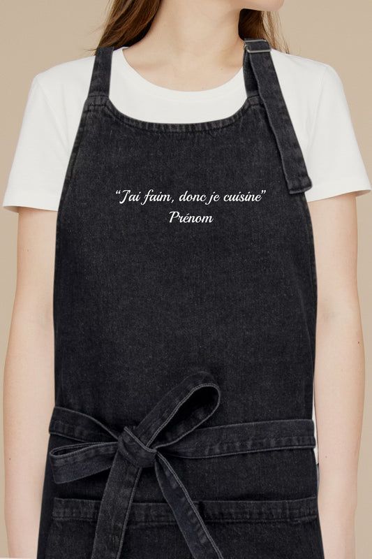 Tablier de cuisine personnalisé “J’ai faim, donc je cuisine”, brodé