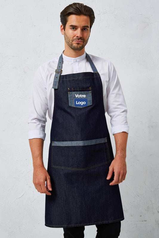 Tablier de cuisine personnalisé denim à bavette