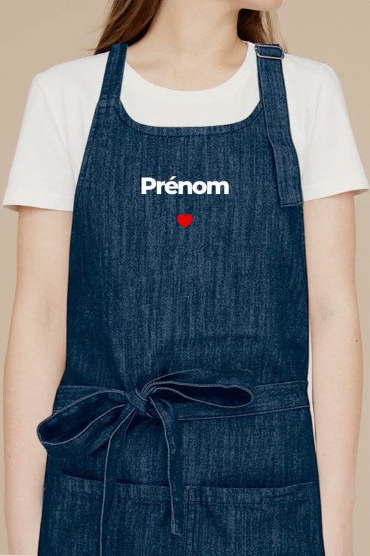 Tablier de cuisine personnalisé “Prénom coeur”, brodé