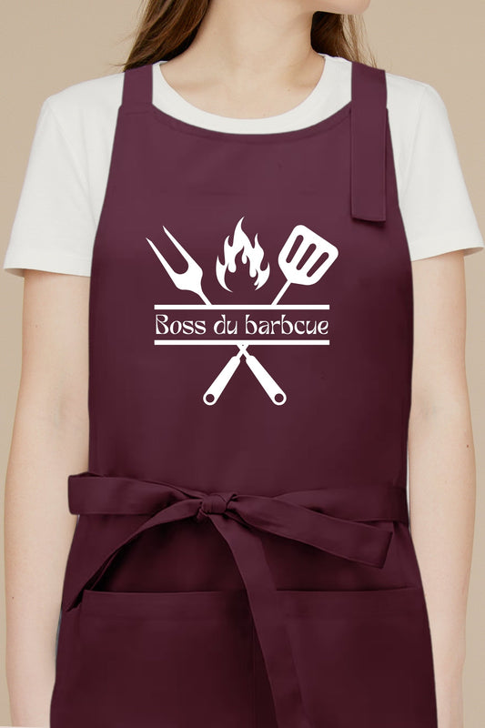 Tablier de cuisine personnalisé “Boss du barbecue”, imprimé