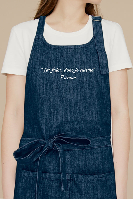Tablier de cuisine personnalisé “J’ai faim, donc je cuisine”, brodé